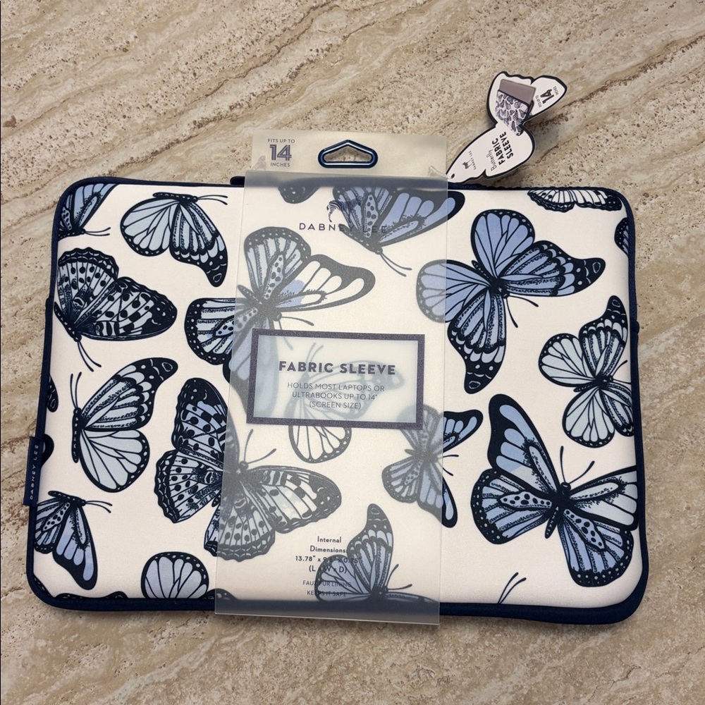 Dabney Lee Blue Butterfly Fabric Sleeve for Laptop Computers